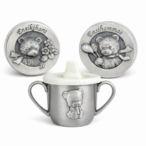 nalle nokkamuki lahjasetti vauvalle ensihammas ja ensikihara rasiat kastelahja