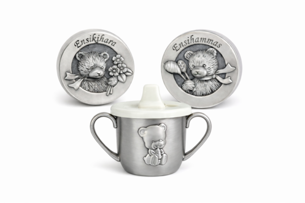 nalle nokkamuki lahjasetti vauvalle ensihammas ja ensikihara rasiat kastelahja