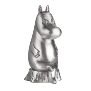 Tinattu Muumipeikko-säästölipas 18 cm, istuva Muumi-hahmo.
