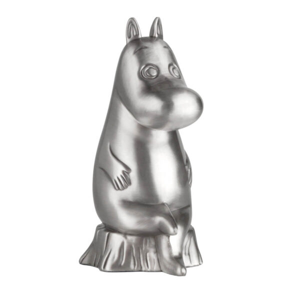 Tinattu Muumipeikko-säästölipas 18 cm, istuva Muumi-hahmo.