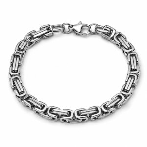 Kuningasketju-rannekoru 8 mm ruostumatonta terästä, hopeanvärinen, pituudet 19,5–22,5 cm.