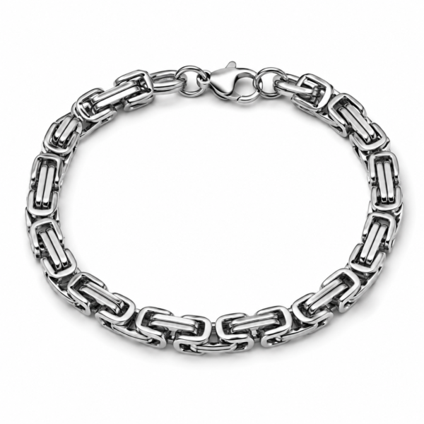 Kuningasketju-rannekoru 8 mm ruostumatonta terästä, hopeanvärinen, pituudet 19,5–22,5 cm.