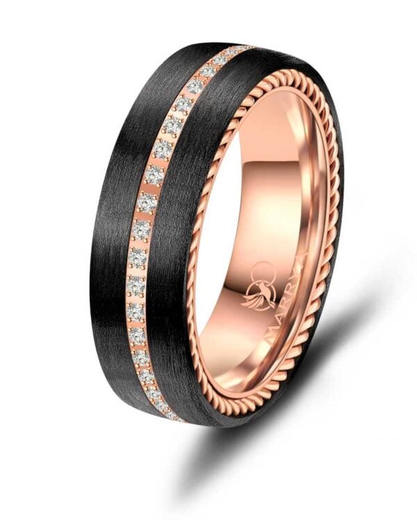 Carbon sormus ruusukullattu, zirkonia kivillä, sormus ALE