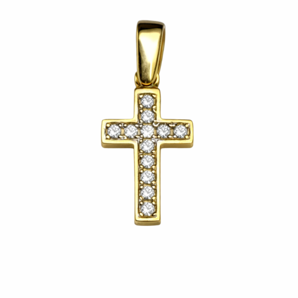 Pieni kultainen ristiriipus zirkoniakivillä 14k kultaa