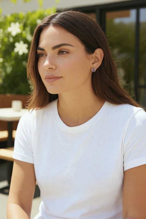 Kultaiset korvakorut synteettinen ametisti  vintage - Image 5