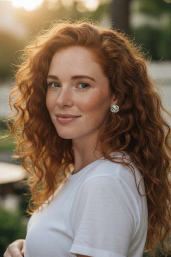 Nainen käyttää valkokultaisia “Kierre” timanttikorvakoruja