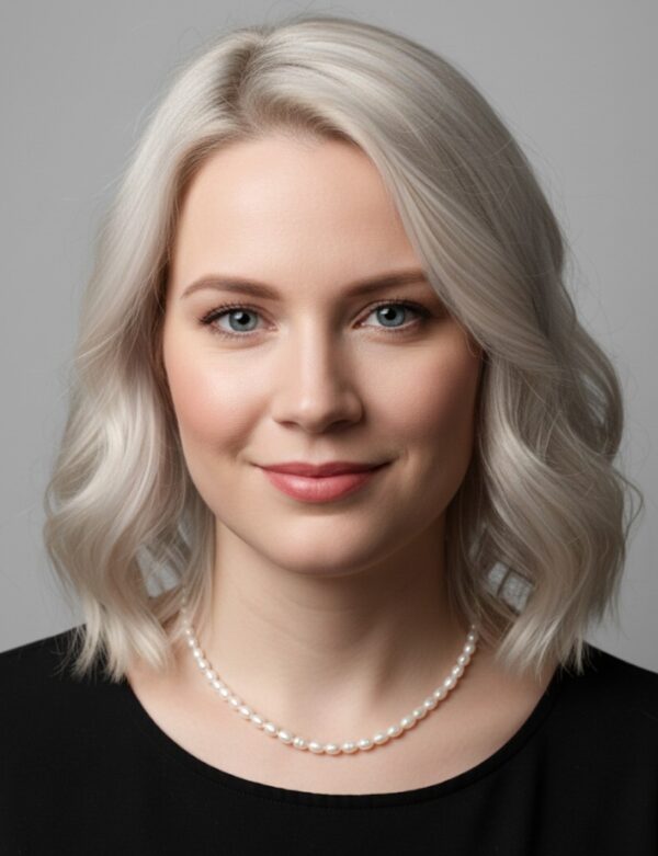 PIRAMI helminauha, jossa aidot valkoiset makeanvedenhelmet naisen kaulalla.