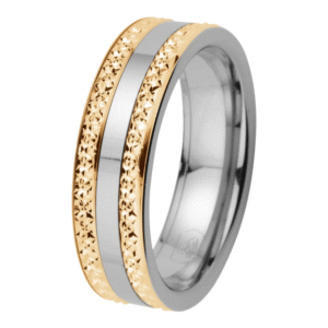 Duetto titaaninen kihlasormus timanttileikatulla kultareunalla
