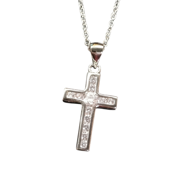 Hopeinen ristiriipus zirkoniakivillä – 14 x 22 mm - Image 2