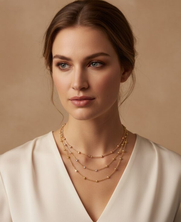 Kullattu hopeinen kerrostettu kaulaketju – Kolmisävyinen 925 hopeakoru - Image 2