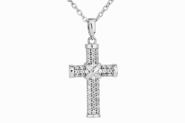 Hopeinen ristiriipus cubic zirkoniakivillä ja 45 cm ketju 925 hopea