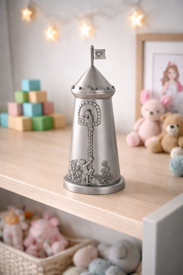 säästölipas tytölle Tähkäpään Linna lastenhuoneen hyllyllä