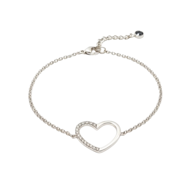 Hopeinen sydän-ranneketju zirkoniakivillä