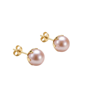 14k kultaiset nappikorvakorut vaaleanpunaisilla 8 mm helmiäishelmillä