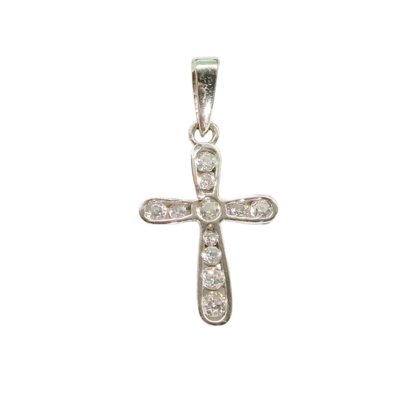 Valkokultainen ristiriipus cubic zirkonioilla 15 x 11 mm