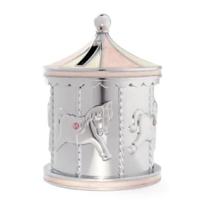 Hopeoitu karuselli-aiheinen säästölipas tytölle, vaaleanpunaisin yksityiskohdin