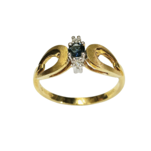 Vintage 14K sinisafiirisormus timanteilla, käyttämätön vuodelta 1976.