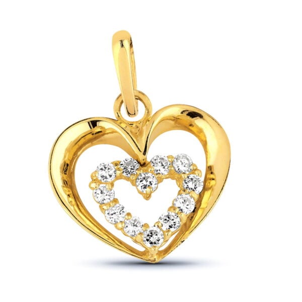 Kultainen tuplasydänriipus zirkoneilla (14K)
