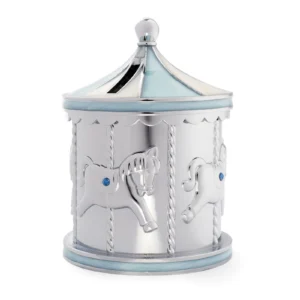 Hopeoitu karuselli säästöpossu vaaleansinisillä yksityiskohdilla