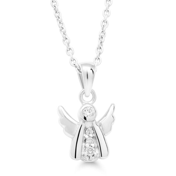 Lasten hopeinen enkeliriipus zirkoneilla ja hopeaketjulla