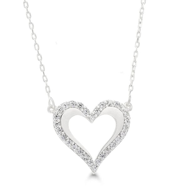Hopeinen sydänkaulakoru zirkoneilla