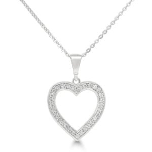 Hopeinen sydänkaulakoru zirkoneilla