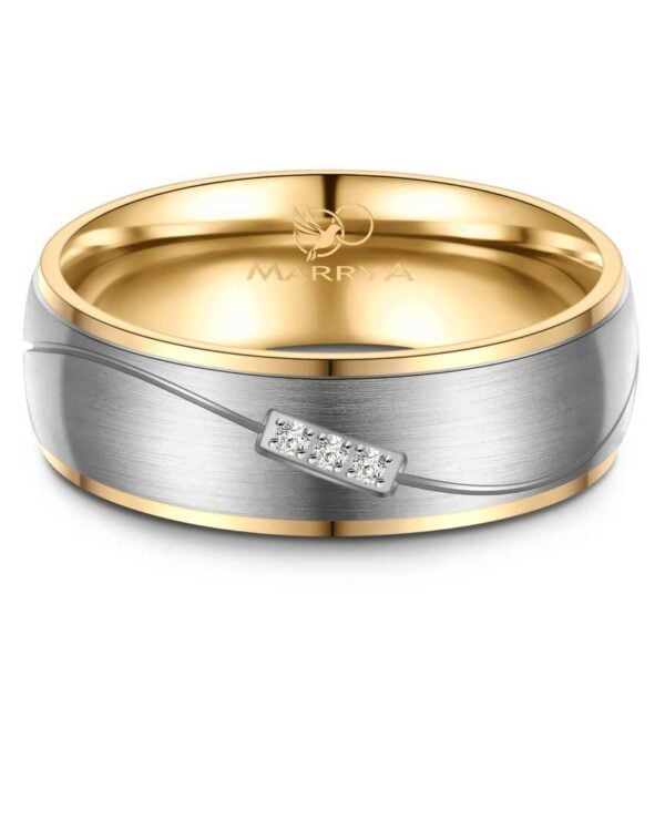 Kihlasormus titaania ja kultausta – 3 x cubic zirkonia – 6,5 mm TI-05 - Image 2