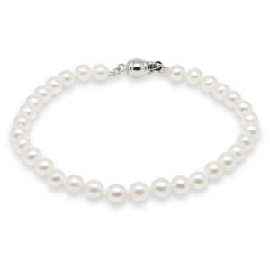 Aito valkoinen makeanveden helmirannekoru, AAA-luokan helmet ja hopealukko.