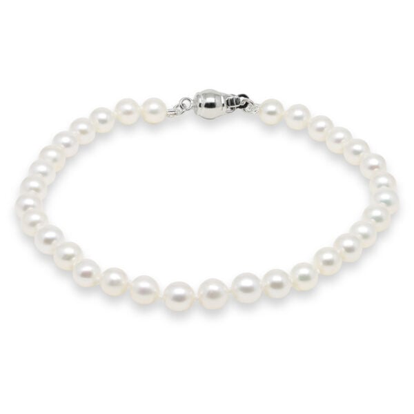 Aito valkoinen makeanveden helmirannekoru, AAA-luokan helmet ja hopealukko.