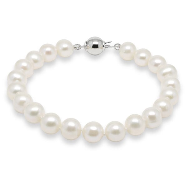 Valkoinen AAA-luokan helmirannekoru hopealukolla