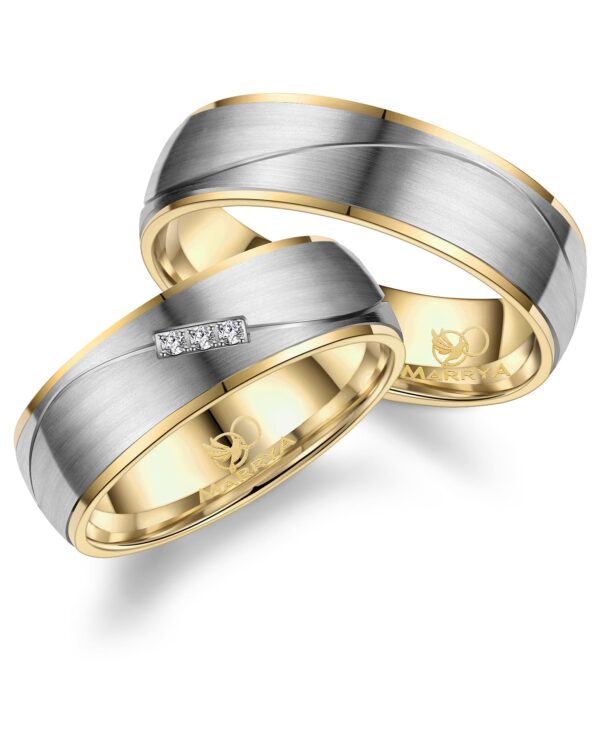 Kihlasormus titaania ja kultausta – 3 x cubic zirkonia – 6,5 mm TI-05 - Image 3