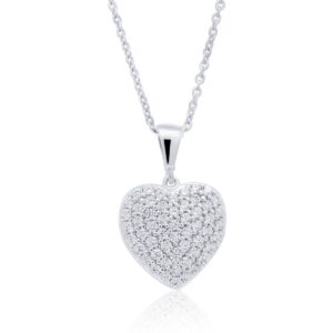 Hopeinen sydänkaulakoru kirkkailla zirkoneilla