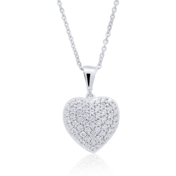 Hopeinen sydänkaulakoru kirkkailla zirkoneilla