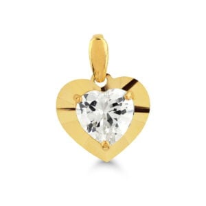 Keltakultainen timanttileikattu sydänriipus, jossa kirkas sydänzirkoni.