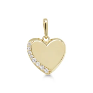 Keltakultainen sileä sydänlaattariipus, jossa zirkonirivi.
