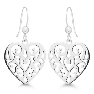 Hopeiset sydänkorvakorut filigraanikuvioinnilla 925 hopeaa