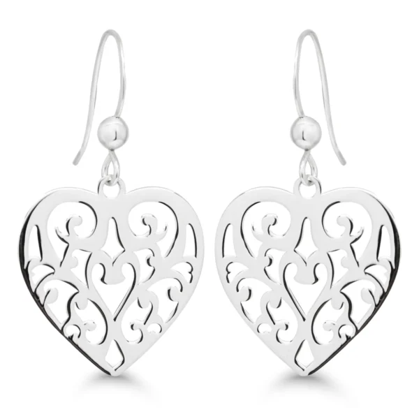 Hopeiset sydänkorvakorut filigraanikuvioinnilla 925 hopeaa