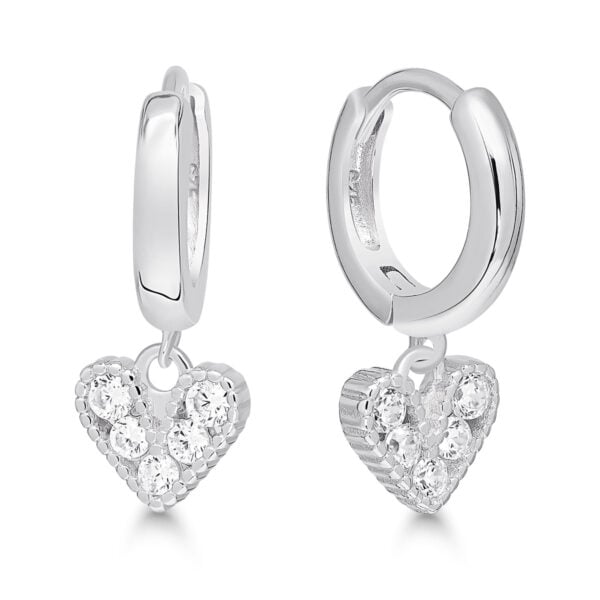 Hopeiset roikkuvat sydänkorvakorut zirkoneilla, 925 sterling-hopeaa