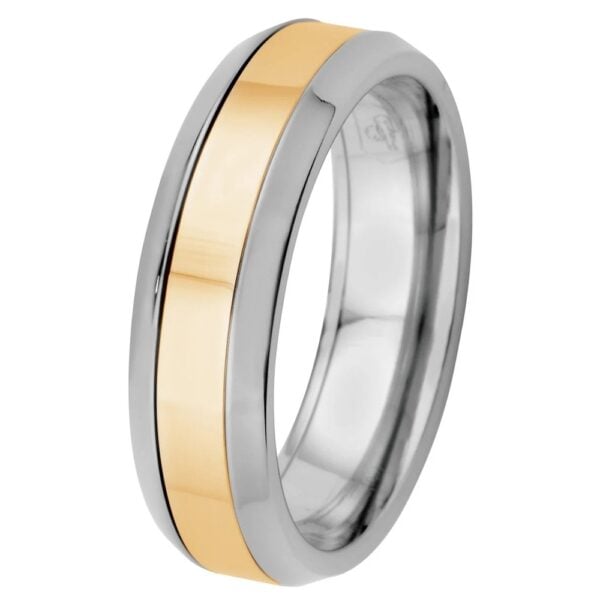 Kihlasormus Titaania ja Kultaa DUETTO 006-066, 5 mm, keskellä 14k kultaraita ja reunoilla titaania, ale sormus.