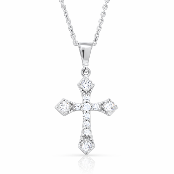 Hopeinen ristikaulakoru zirkoneilla rippiristi 925 hopeaa