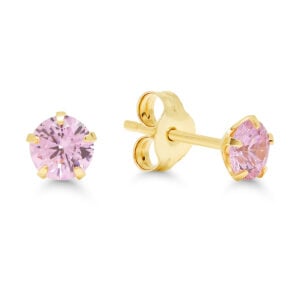 14K keltakultaiset vaaleanpunaiset zirkonikorvakorut 4 mm nappimalliset kultakorvakorut