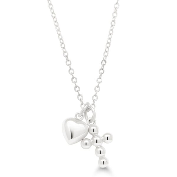 Hopeinen kaulakoru sydän ja risti