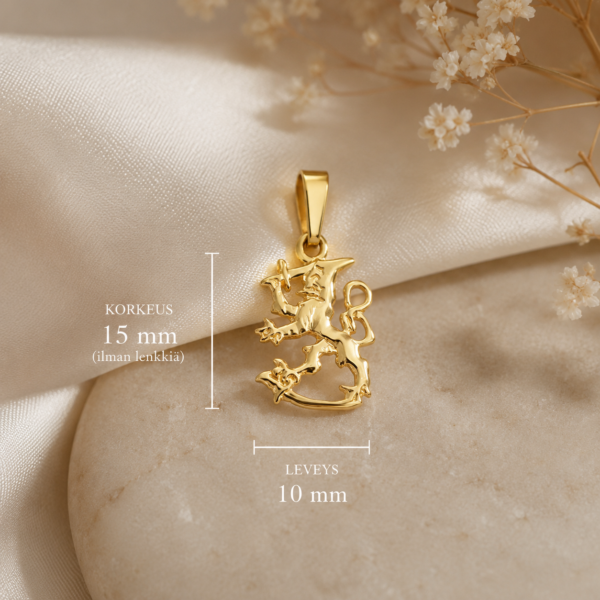 Suomi Leijona -riipus 15 mm 14K keltakultaa – lapselle ja naiselle - Image 4