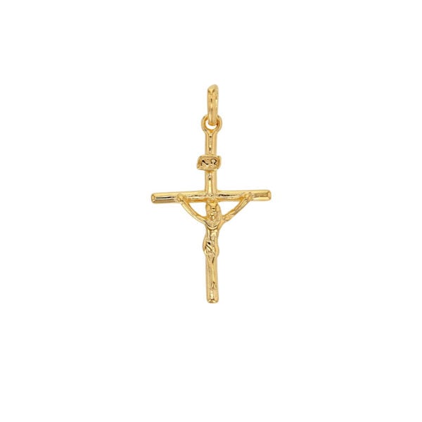 Kultapinnoitettu krusifiksiriipus Jeesus-hahmolla 18 x 30 mm