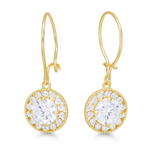 14K keltakultaiset pyöreät halo-korvakorut zirkoneilla, 21 mm