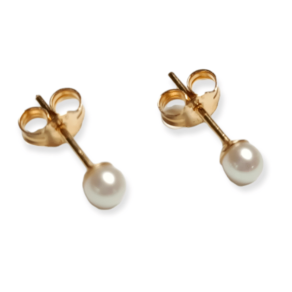 Helmikorvakorut , makeanvedenhelmi 3mm, 14k kultaa