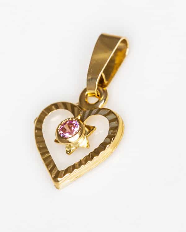 kultainen sydänriiipus timanttileikattu pinkki
