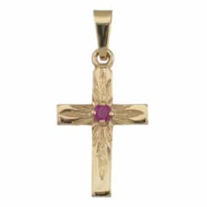 kultainen rippiristi rubiini